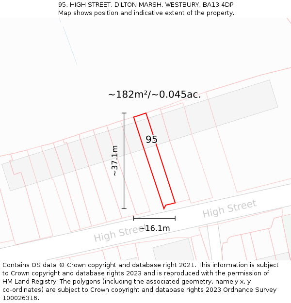 95, HIGH STREET, DILTON MARSH, WESTBURY, BA13 4DP: Plot and title map