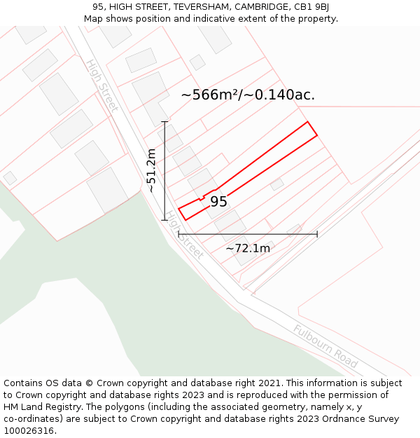 95, HIGH STREET, TEVERSHAM, CAMBRIDGE, CB1 9BJ: Plot and title map