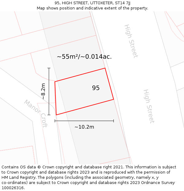 95, HIGH STREET, UTTOXETER, ST14 7JJ: Plot and title map