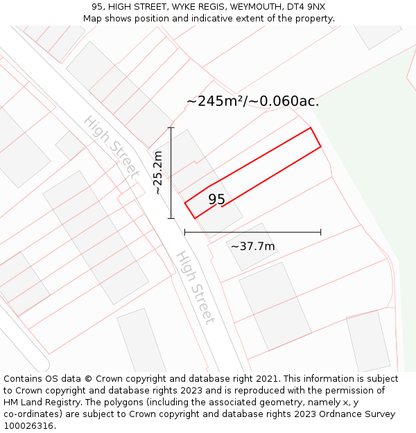 95, HIGH STREET, WYKE REGIS, WEYMOUTH, DT4 9NX: Plot and title map