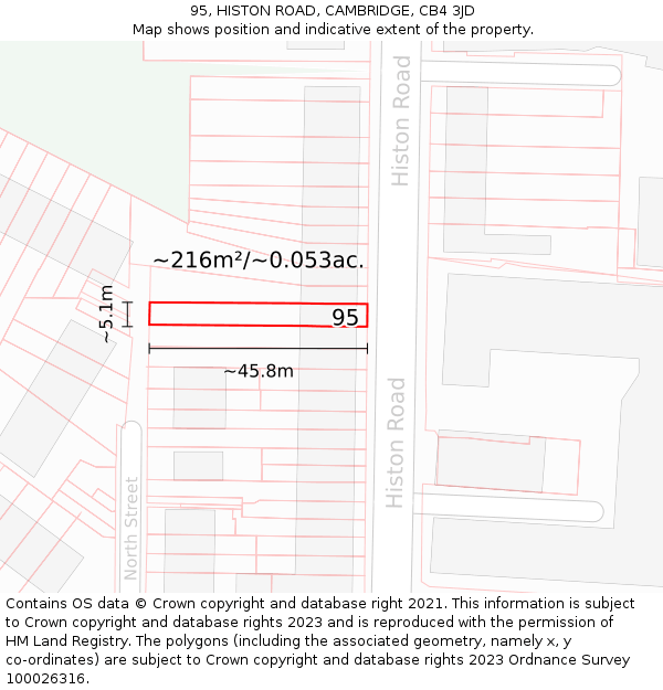 95, HISTON ROAD, CAMBRIDGE, CB4 3JD: Plot and title map