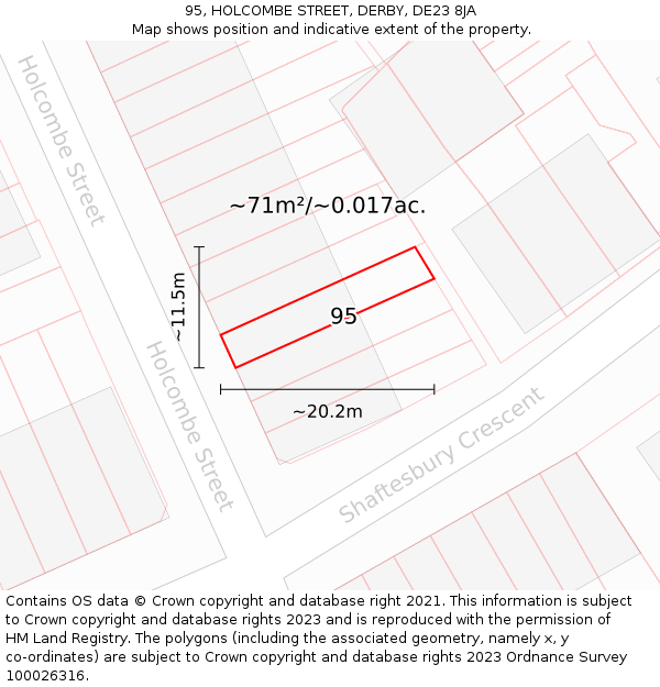 95, HOLCOMBE STREET, DERBY, DE23 8JA: Plot and title map
