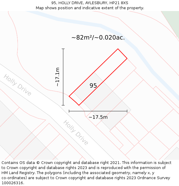 95, HOLLY DRIVE, AYLESBURY, HP21 8XS: Plot and title map