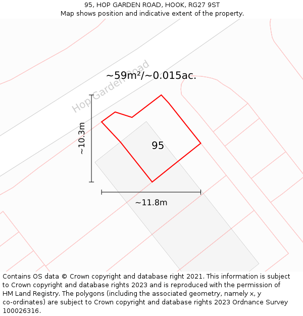95, HOP GARDEN ROAD, HOOK, RG27 9ST: Plot and title map