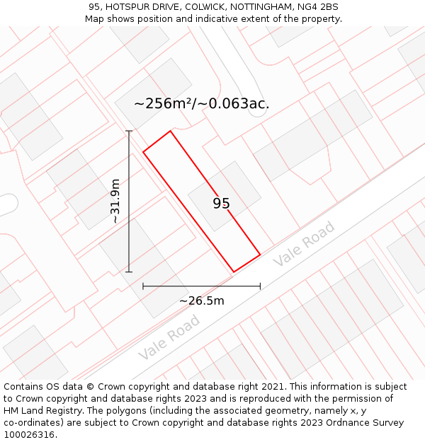 95, HOTSPUR DRIVE, COLWICK, NOTTINGHAM, NG4 2BS: Plot and title map