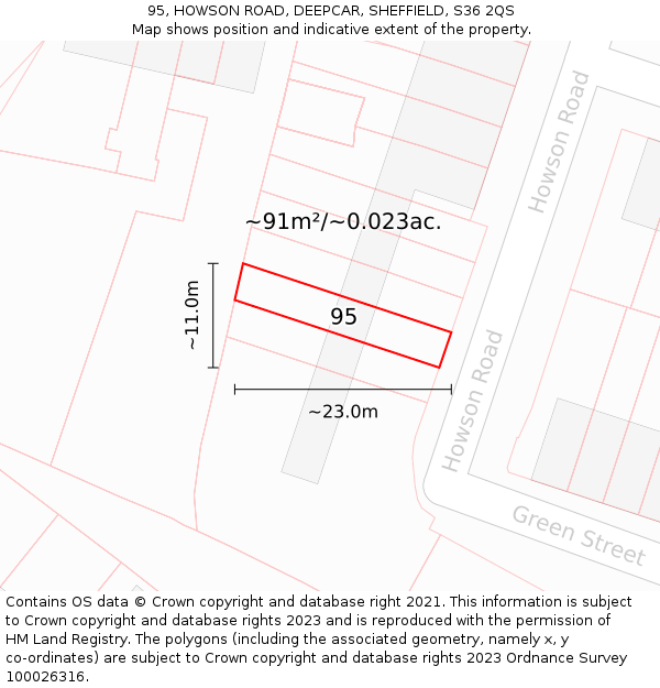 95, HOWSON ROAD, DEEPCAR, SHEFFIELD, S36 2QS: Plot and title map