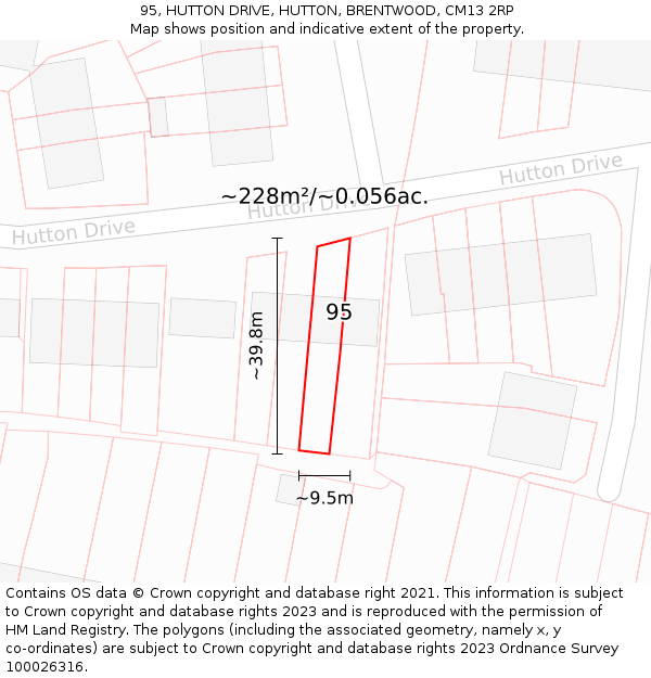 95, HUTTON DRIVE, HUTTON, BRENTWOOD, CM13 2RP: Plot and title map