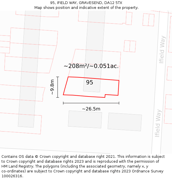 95, IFIELD WAY, GRAVESEND, DA12 5TX: Plot and title map