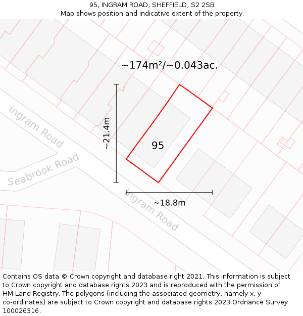 95, INGRAM ROAD, SHEFFIELD, S2 2SB: Plot and title map