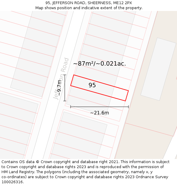 95, JEFFERSON ROAD, SHEERNESS, ME12 2PX: Plot and title map