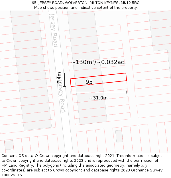 95, JERSEY ROAD, WOLVERTON, MILTON KEYNES, MK12 5BQ: Plot and title map
