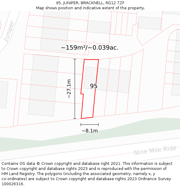 95, JUNIPER, BRACKNELL, RG12 7ZF: Plot and title map