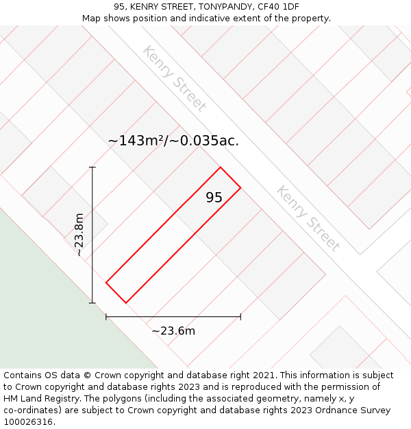 95, KENRY STREET, TONYPANDY, CF40 1DF: Plot and title map