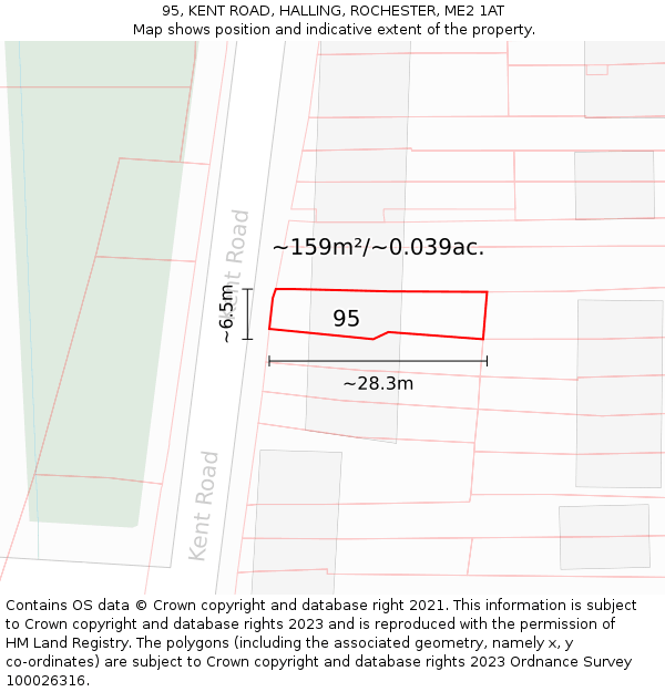 95, KENT ROAD, HALLING, ROCHESTER, ME2 1AT: Plot and title map
