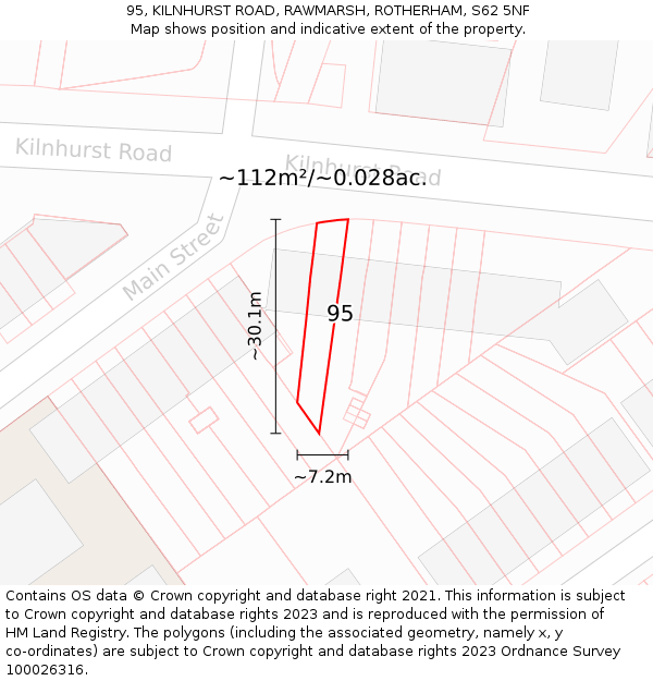 95, KILNHURST ROAD, RAWMARSH, ROTHERHAM, S62 5NF: Plot and title map