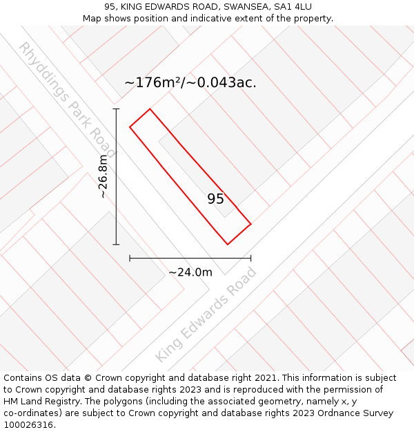 95, KING EDWARDS ROAD, SWANSEA, SA1 4LU: Plot and title map