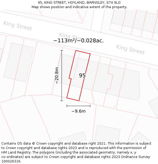 95, KING STREET, HOYLAND, BARNSLEY, S74 9LG: Plot and title map