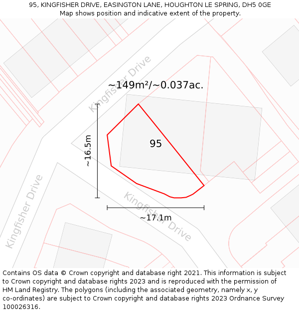 95, KINGFISHER DRIVE, EASINGTON LANE, HOUGHTON LE SPRING, DH5 0GE: Plot and title map