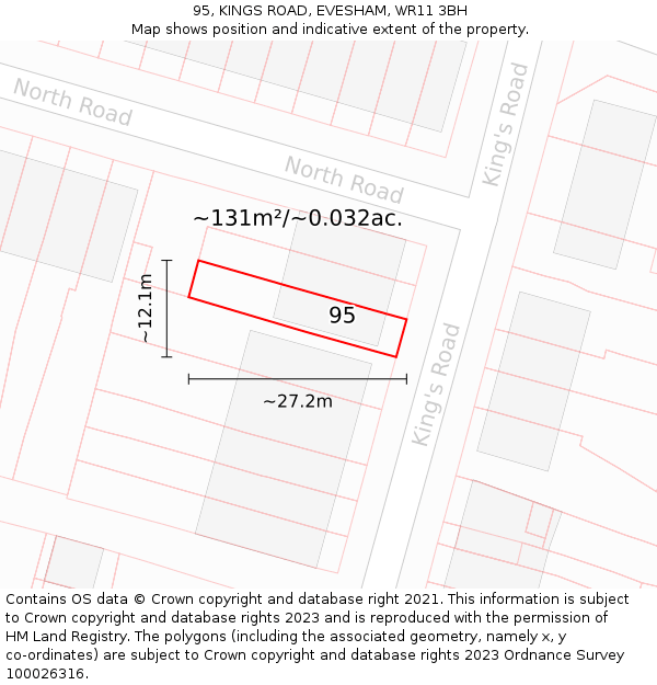 95, KINGS ROAD, EVESHAM, WR11 3BH: Plot and title map