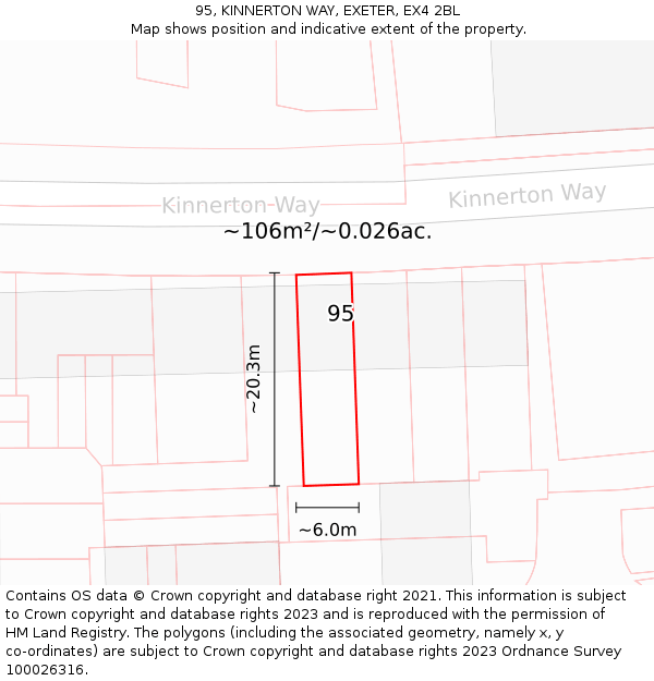 95, KINNERTON WAY, EXETER, EX4 2BL: Plot and title map