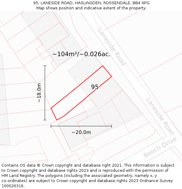 95, LANESIDE ROAD, HASLINGDEN, ROSSENDALE, BB4 6PG: Plot and title map