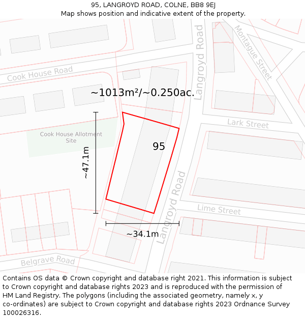 95, LANGROYD ROAD, COLNE, BB8 9EJ: Plot and title map