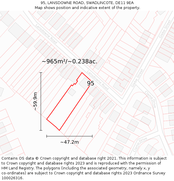 95, LANSDOWNE ROAD, SWADLINCOTE, DE11 9EA: Plot and title map