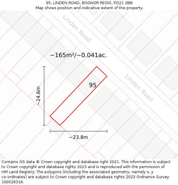 95, LINDEN ROAD, BOGNOR REGIS, PO21 2BB: Plot and title map