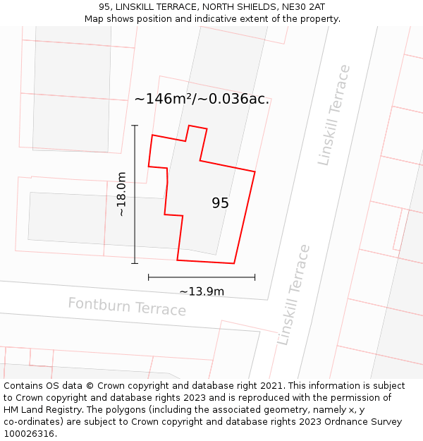 95, LINSKILL TERRACE, NORTH SHIELDS, NE30 2AT: Plot and title map
