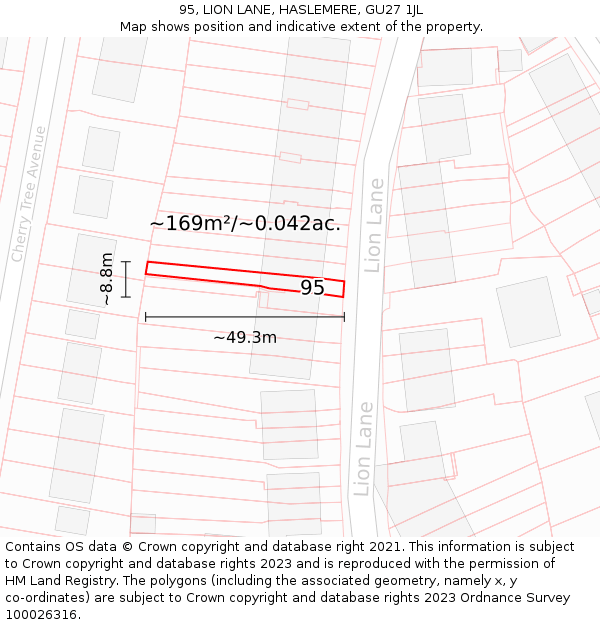 95, LION LANE, HASLEMERE, GU27 1JL: Plot and title map