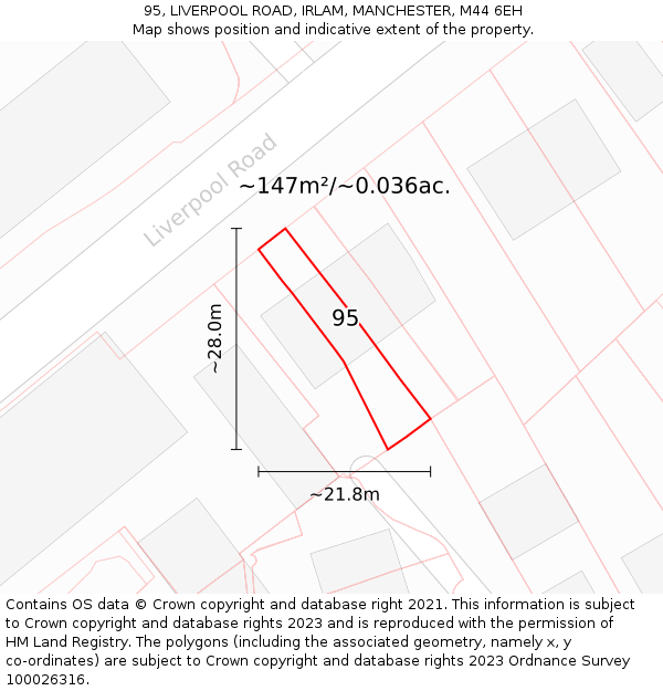 95, LIVERPOOL ROAD, IRLAM, MANCHESTER, M44 6EH: Plot and title map