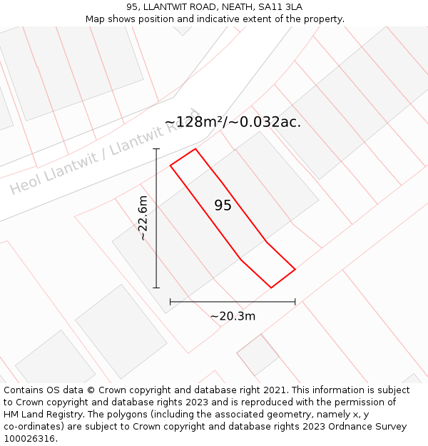 95, LLANTWIT ROAD, NEATH, SA11 3LA: Plot and title map