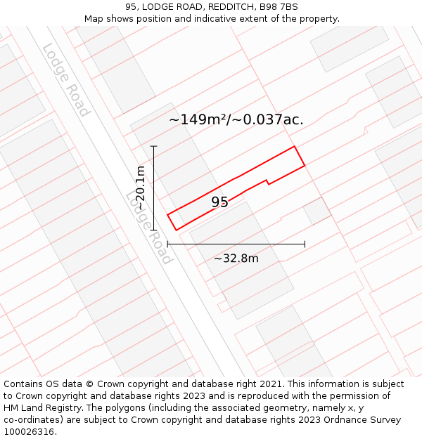 95, LODGE ROAD, REDDITCH, B98 7BS: Plot and title map