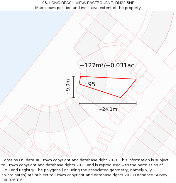 95, LONG BEACH VIEW, EASTBOURNE, BN23 5NB: Plot and title map