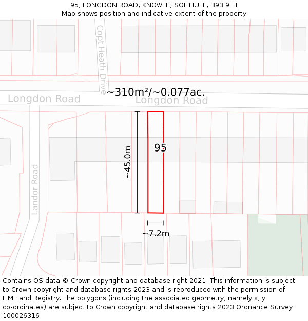 95, LONGDON ROAD, KNOWLE, SOLIHULL, B93 9HT: Plot and title map