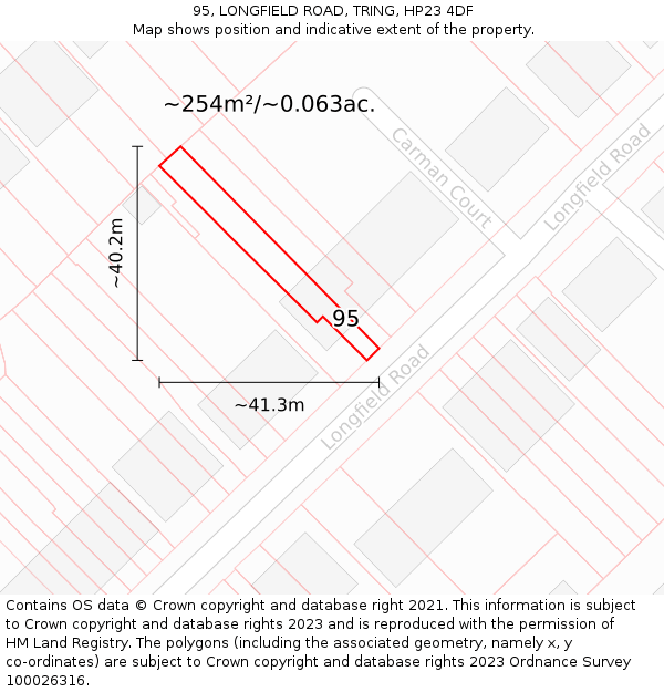 95, LONGFIELD ROAD, TRING, HP23 4DF: Plot and title map