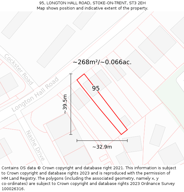 95, LONGTON HALL ROAD, STOKE-ON-TRENT, ST3 2EH: Plot and title map