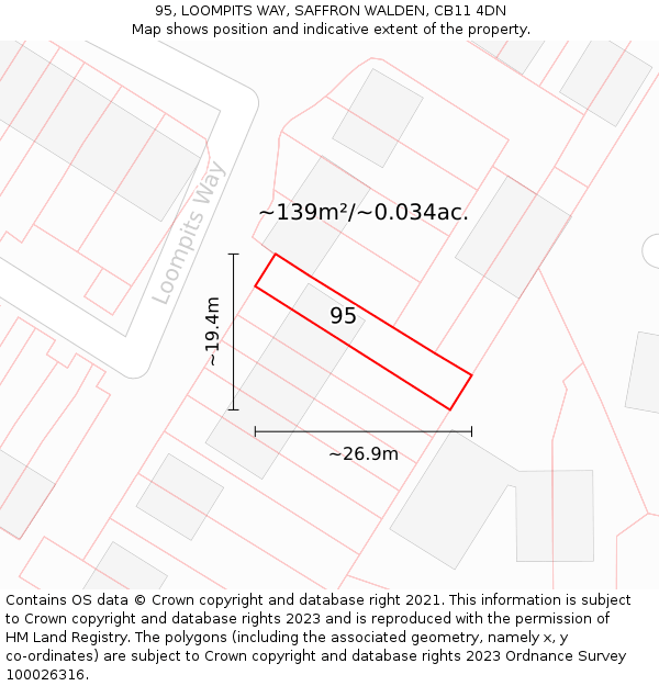 95, LOOMPITS WAY, SAFFRON WALDEN, CB11 4DN: Plot and title map