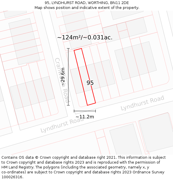 95, LYNDHURST ROAD, WORTHING, BN11 2DE: Plot and title map