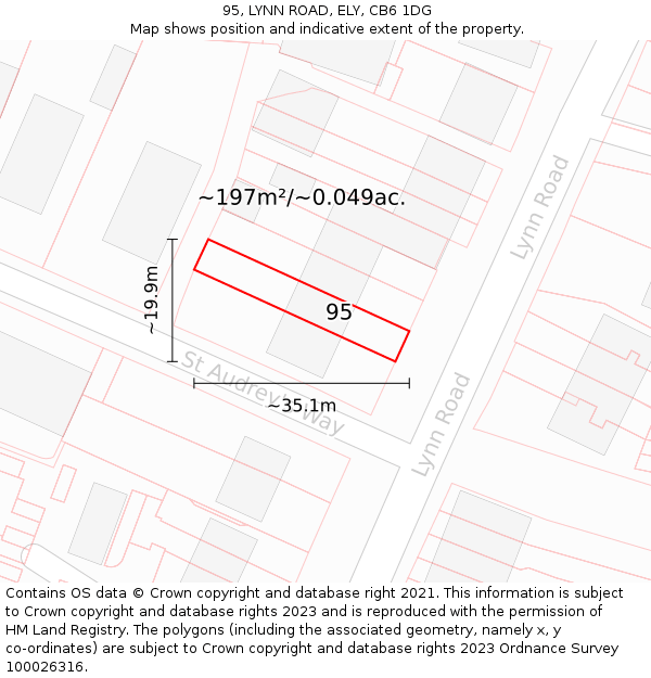 95, LYNN ROAD, ELY, CB6 1DG: Plot and title map