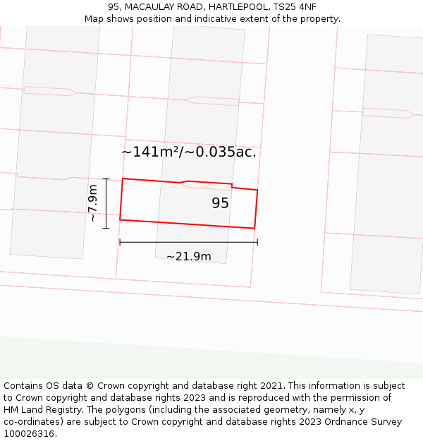 95, MACAULAY ROAD, HARTLEPOOL, TS25 4NF: Plot and title map
