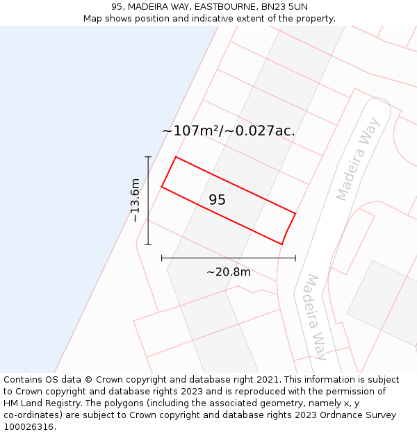 95, MADEIRA WAY, EASTBOURNE, BN23 5UN: Plot and title map