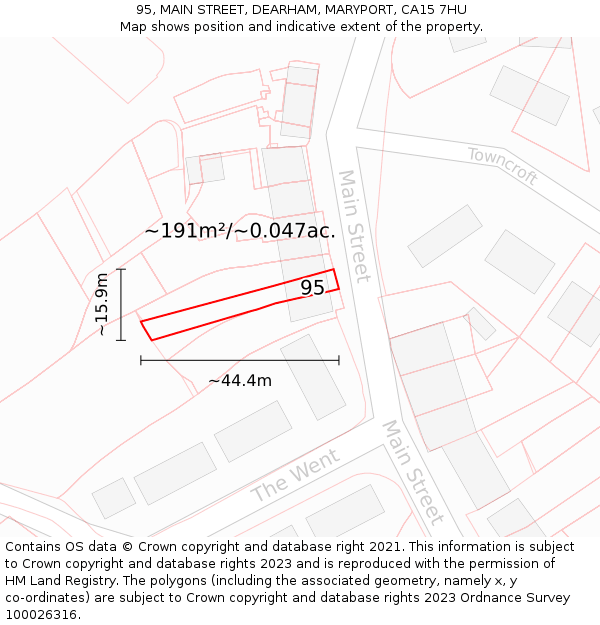 95, MAIN STREET, DEARHAM, MARYPORT, CA15 7HU: Plot and title map