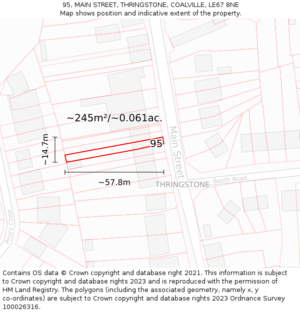 95, MAIN STREET, THRINGSTONE, COALVILLE, LE67 8NE: Plot and title map