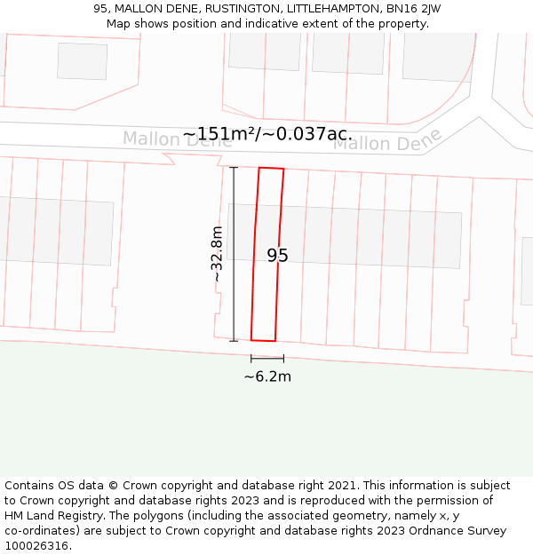 95, MALLON DENE, RUSTINGTON, LITTLEHAMPTON, BN16 2JW: Plot and title map