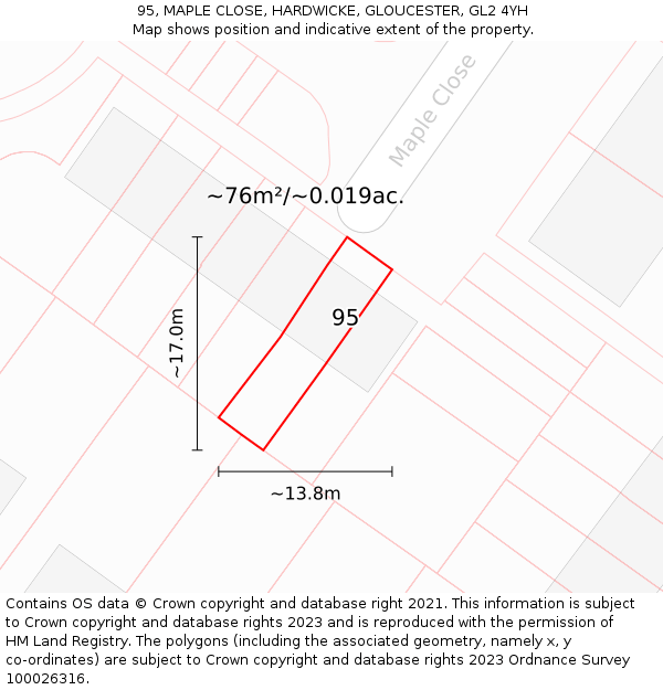 95, MAPLE CLOSE, HARDWICKE, GLOUCESTER, GL2 4YH: Plot and title map