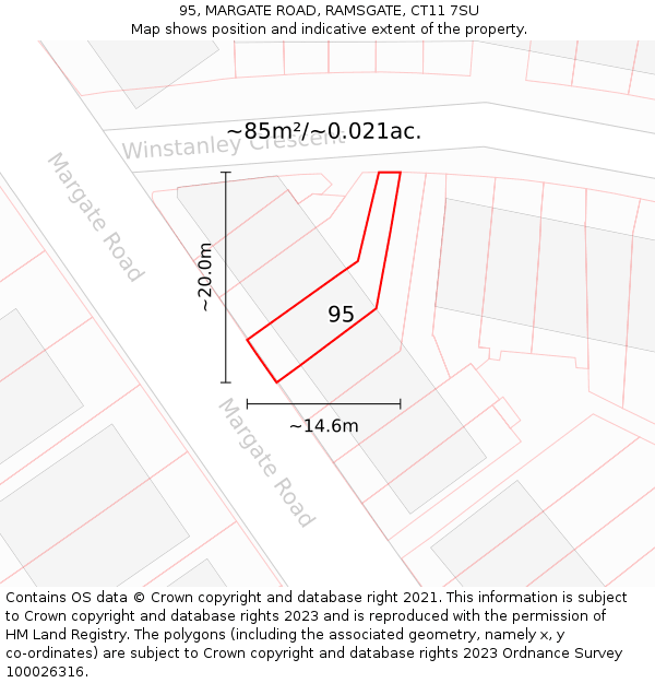 95, MARGATE ROAD, RAMSGATE, CT11 7SU: Plot and title map