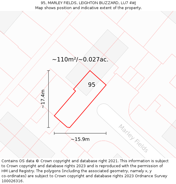 95, MARLEY FIELDS, LEIGHTON BUZZARD, LU7 4WJ: Plot and title map