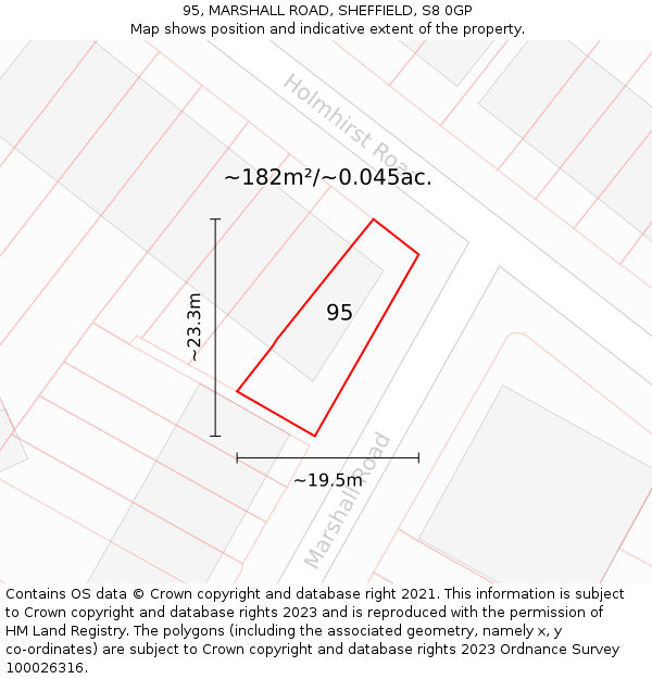 95, MARSHALL ROAD, SHEFFIELD, S8 0GP: Plot and title map