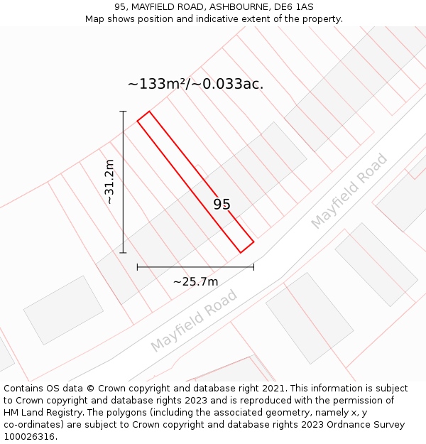 95, MAYFIELD ROAD, ASHBOURNE, DE6 1AS: Plot and title map